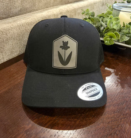 Leather Iris Patch Hat (black, gray)