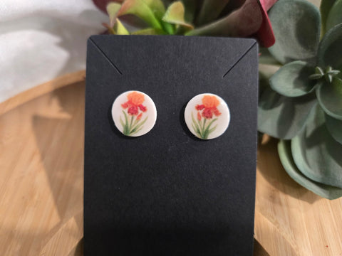 Iris Cameos Earrings "Red & Orange" MINI size