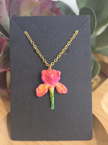 Iris Petal Drop Necklace Bright Pink